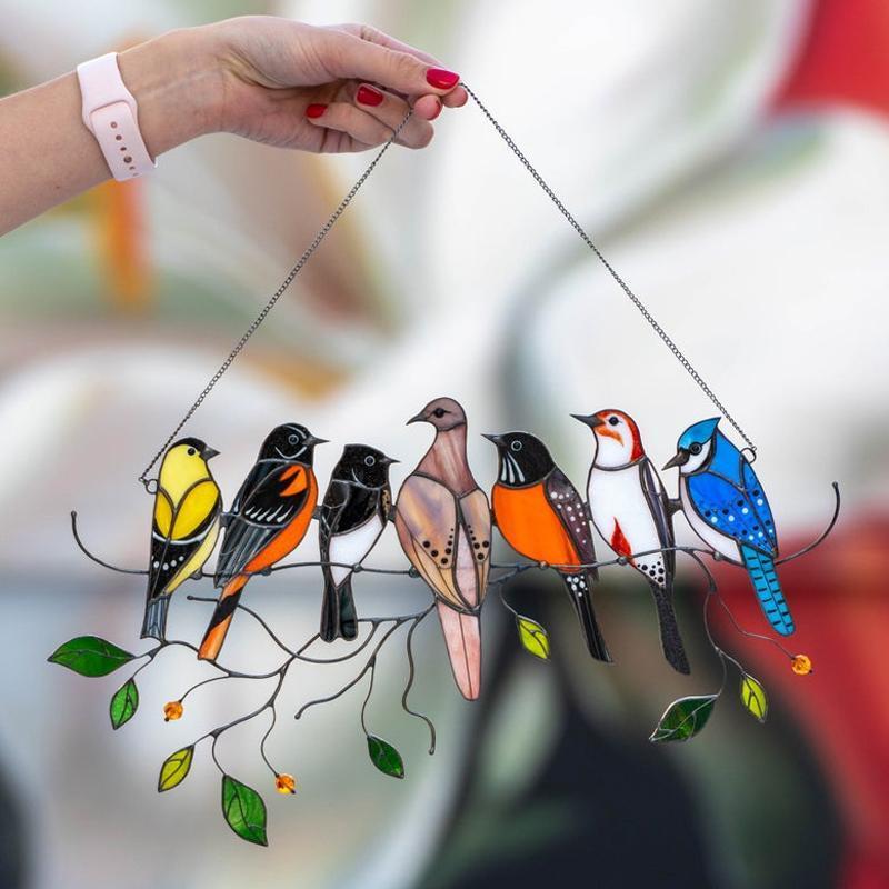 Stained Glass Window Decor with Bird Design