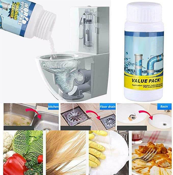 Powerful Drain Cleaner Powder with Active Foam | Eliminates Grease, Hair & Blockages | Odor Neutralization | Ideal for Sinks, Showers & Balconies
