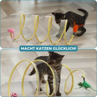 Collapsible Cat Tunnel with Built-in Toys for Playtime