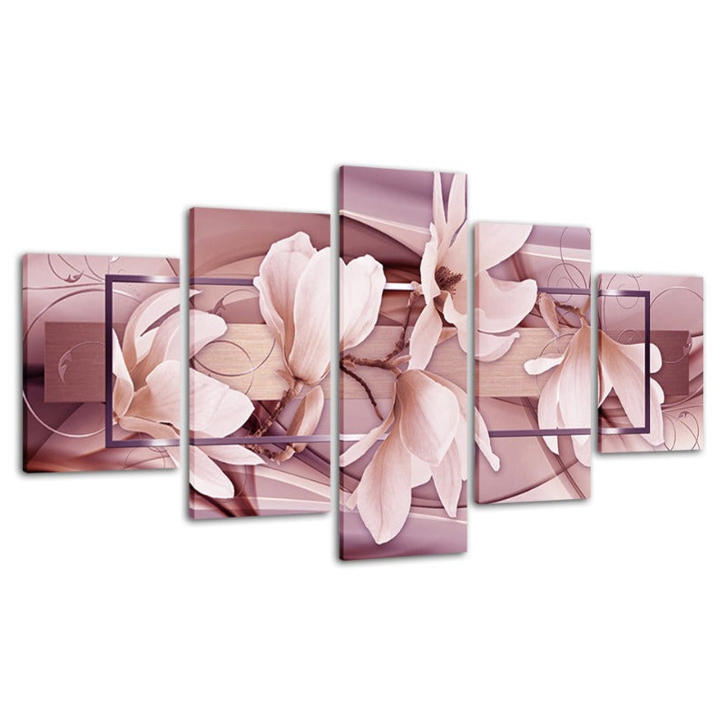 5 Panel Blush Blossom - Elegant Canvas Art Set