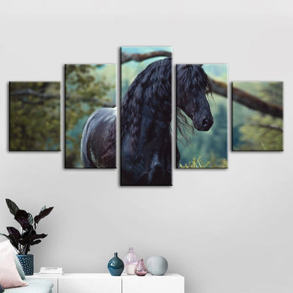 Majestic Horse in Forest - 5 Panel Canvas Art for Home Decor
