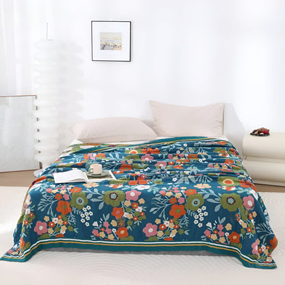 Nature's Embrace Floral Cotton Throw Blanket