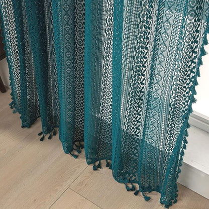 Elegant Crochet Lace Privacy Curtain with Tassels