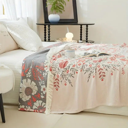 Chic Floral Reversible Cotton Throw for All Seasons