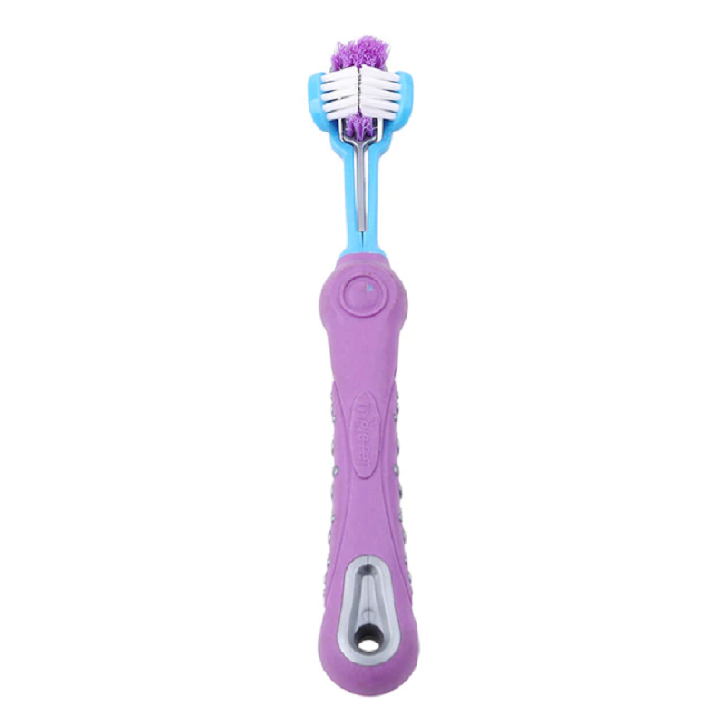 Triple-Sided Dog Toothbrush for Dental Care and Tartar Removal