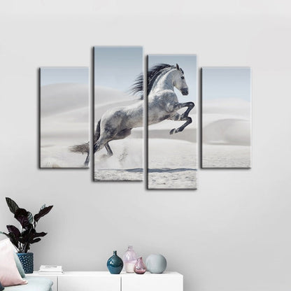 Vibrant 4-Panel White Horse Canvas Art for Your Home