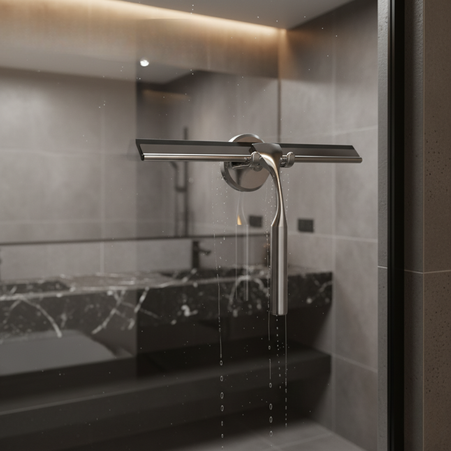 Sleek Stainless Steel Window Squeegee with Suction Hook