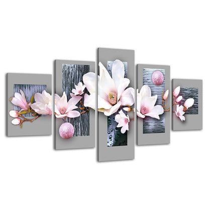 Exquisite Floral Canvas Art Set on Blue Wooden Background