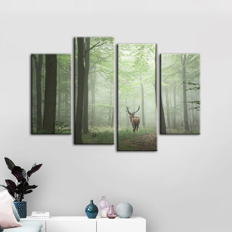 Enchanting Woodland Deer Canvas Art Set - 4 Piece Collection