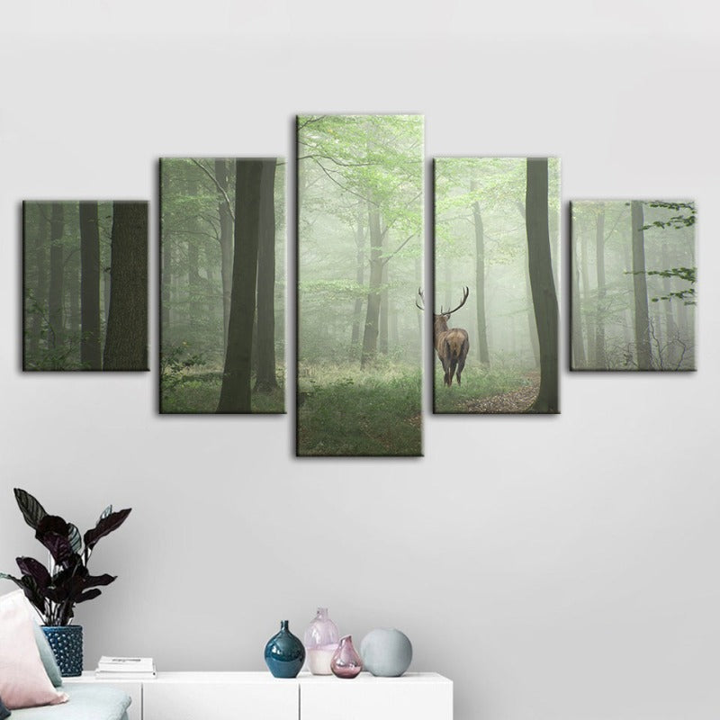 Serene Woodland Stag - Five-Piece Canvas Art Set