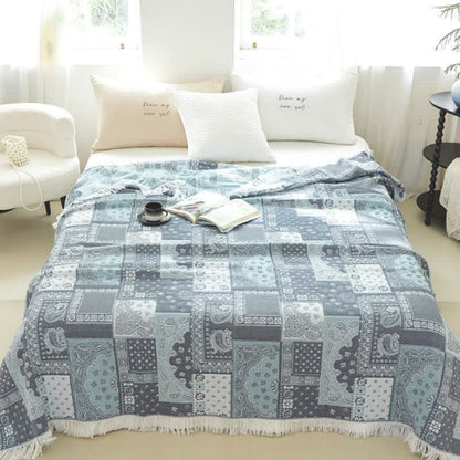 Elegant Mosaic Cotton Throw Blanket for All Seasons