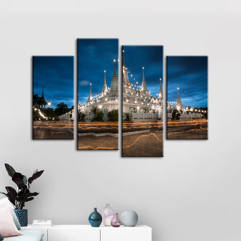 Majestic Temple Night Canvas Art Set – 4-Piece Collection