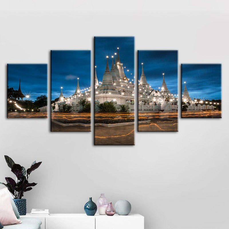 5-Piece Serene Temple Night Canvas Artwork for Home Decor