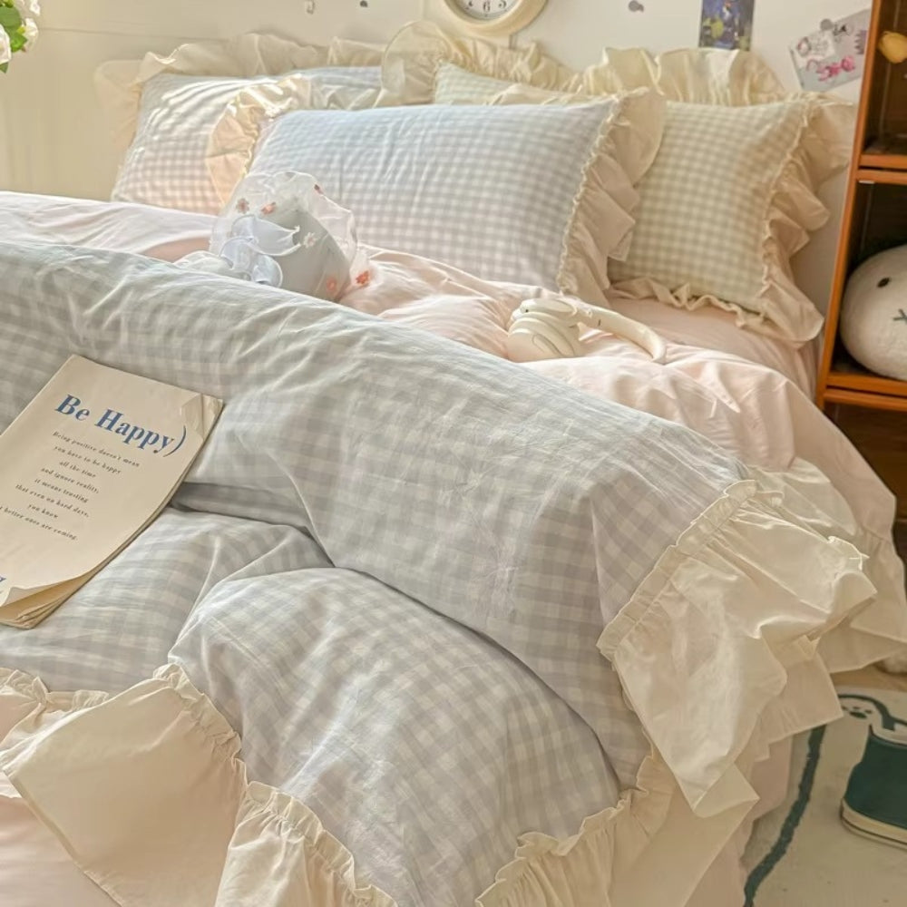 Charming Plaid Ruffled Bedding Ensemble for Cozy Nights