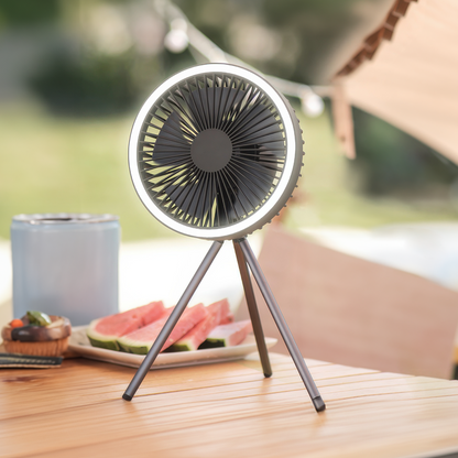 Rechargeable Portable Fan with LED Light and Integrated Power Bank