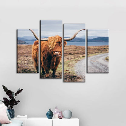 Stunning 4-Piece Rustic Cow Canvas Art Set