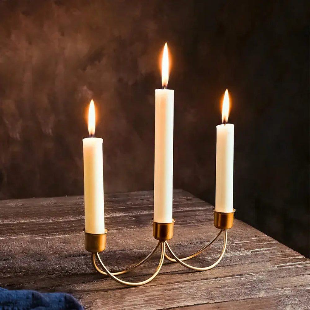 Elegant Gold Finish Iron Candle Stand for Three Candles