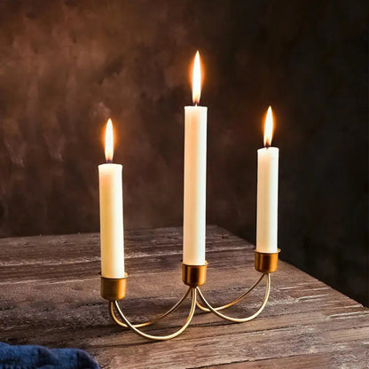 Elegant Gold Finish Iron Candle Stand for Three Candles