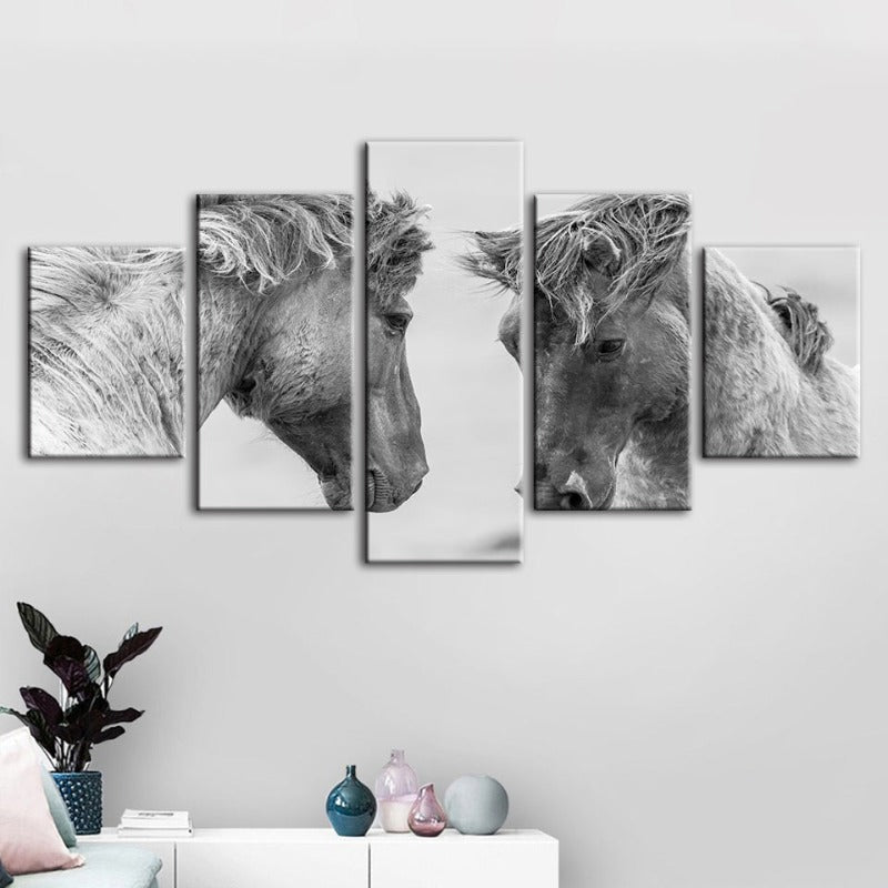 Serene Equine Duo - 5 Panel Canvas Art for Home Decor