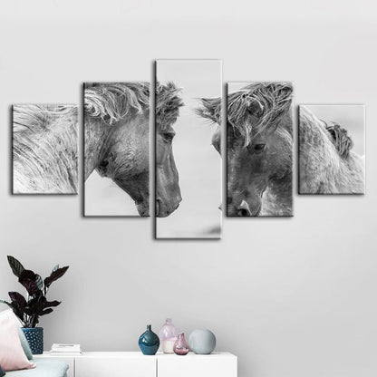 Serene Equine Duo - 5 Panel Canvas Art for Home Decor