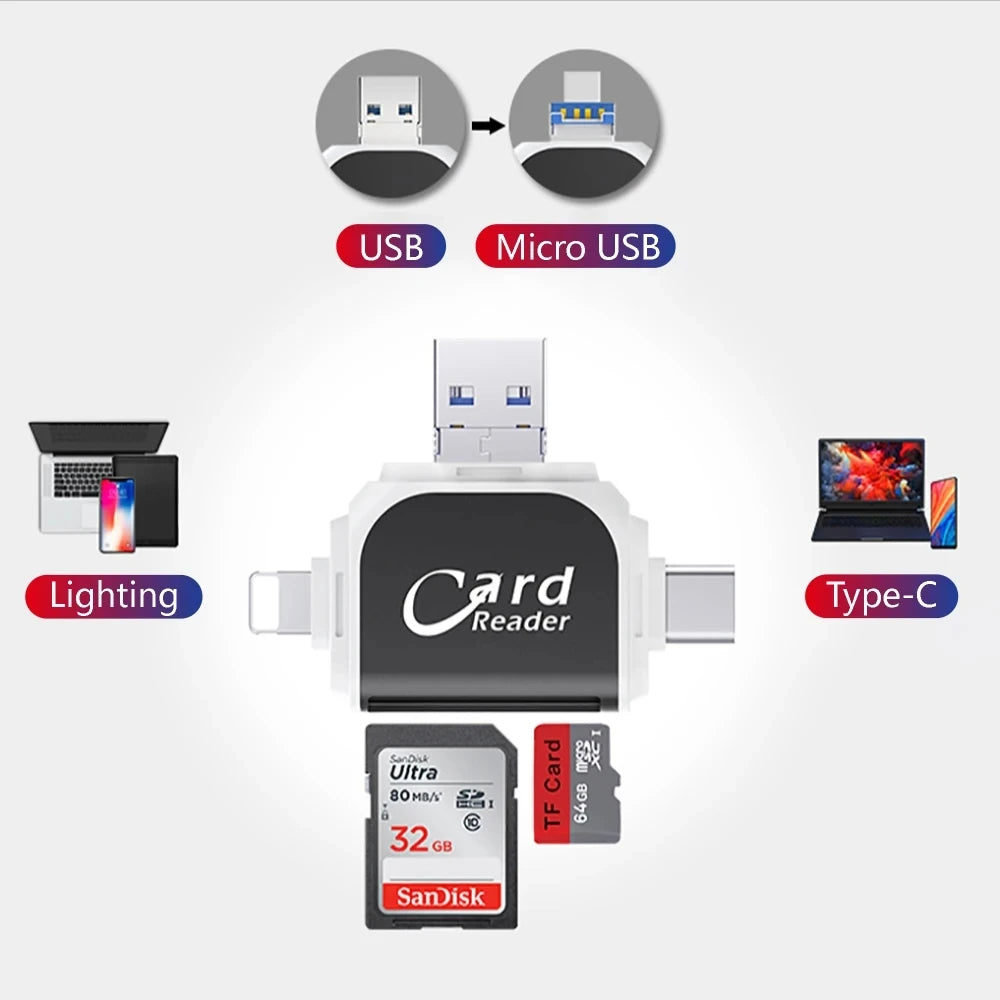 Versatile 4-in-1 Universal SD and TF Card Reader