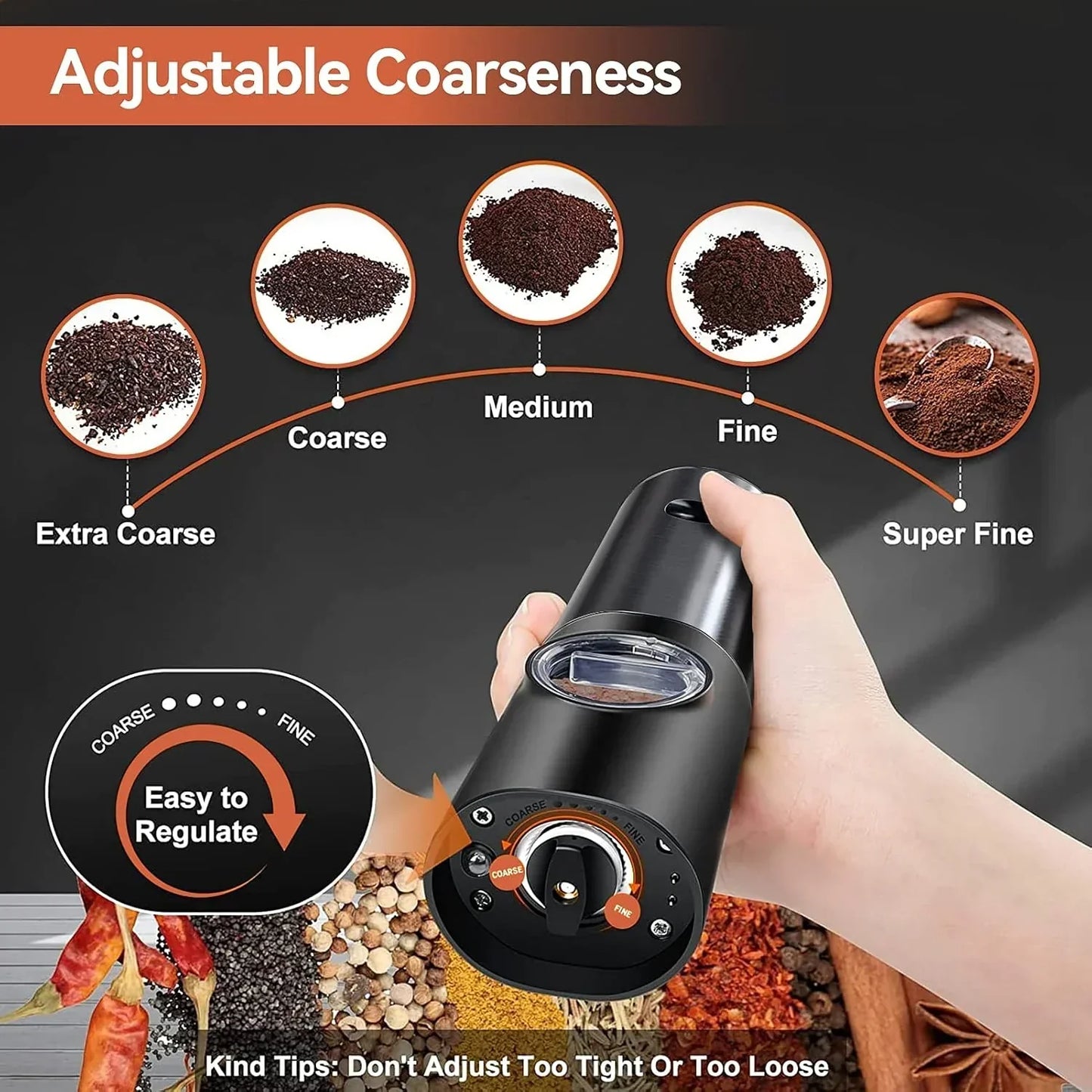 Sleek Wireless Electric Salt and Pepper Grinder