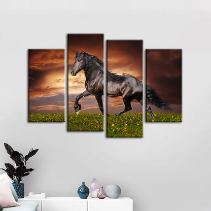 Stunning Black Stallion Canvas Art - 4 Piece Set