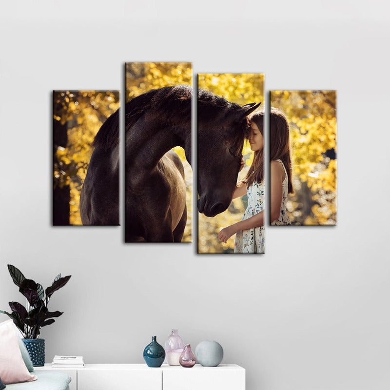 Equestrian Harmony: 4-Piece Canvas Art Set for Home Décor