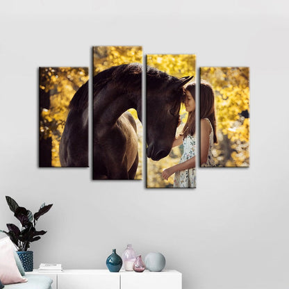 Equestrian Harmony: 4-Piece Canvas Art Set for Home Décor