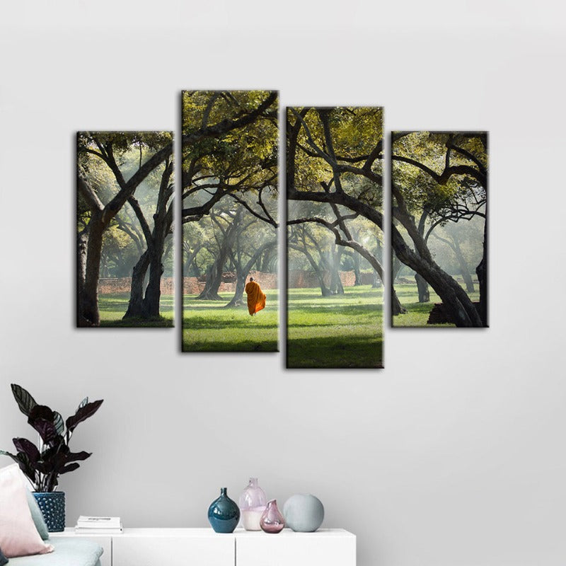 Serene Monk Journey - 4-Piece Canvas Art Set