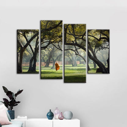 Serene Monk Journey - 4-Piece Canvas Art Set