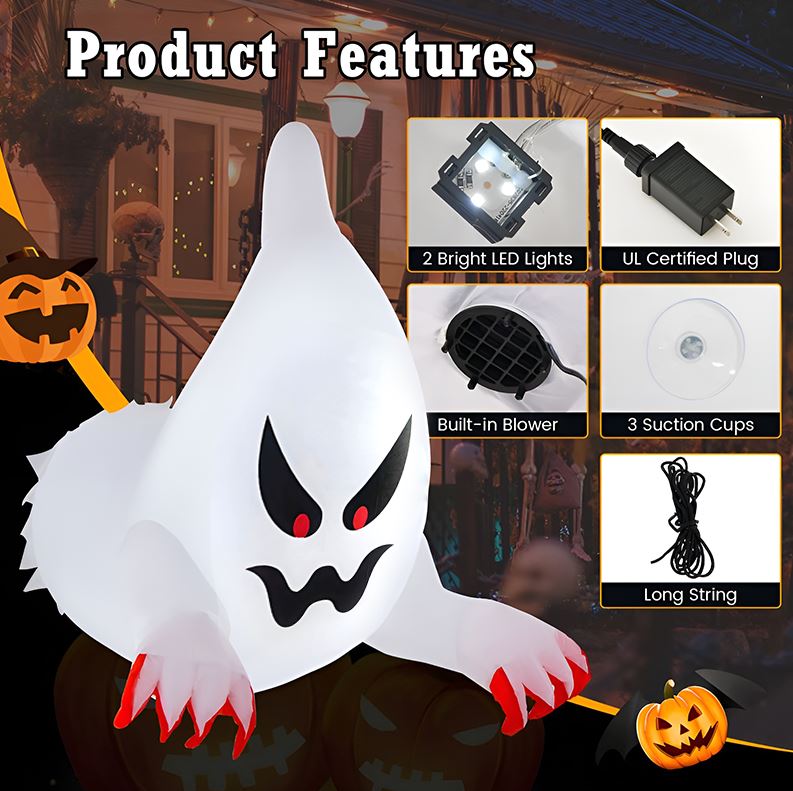 Inflatable Ghost with LED Eyes for Spooky Decor
