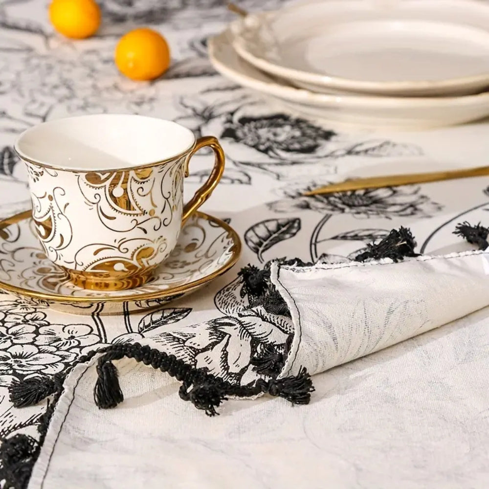 Charming Floral Tassel Table Cover for Rustic Elegance