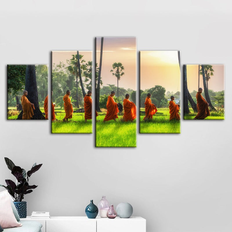 Serene Monks 5-Piece Canvas Art Set for Tranquil Spaces