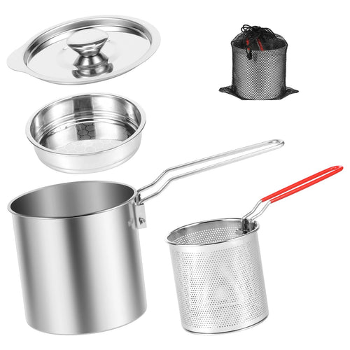 Deep Fryer Pot in Stainless Steel - Includes Strainer Basket and Handle