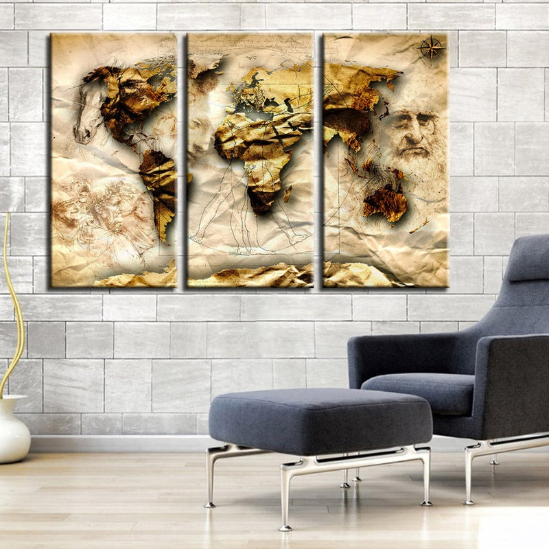 Classic Vintage World Map Canvas Art for Wall Decor