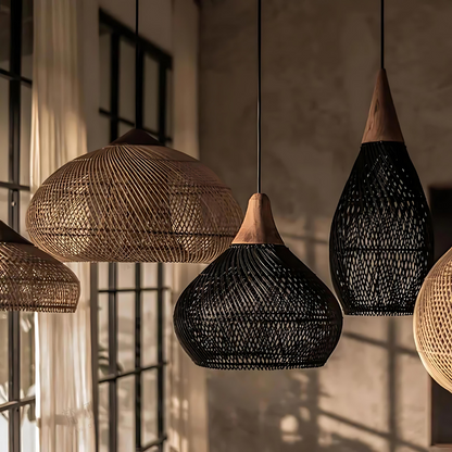 Handwoven Rattan Pendant Light – Bohemian Ceiling Fixture for Natural Style
