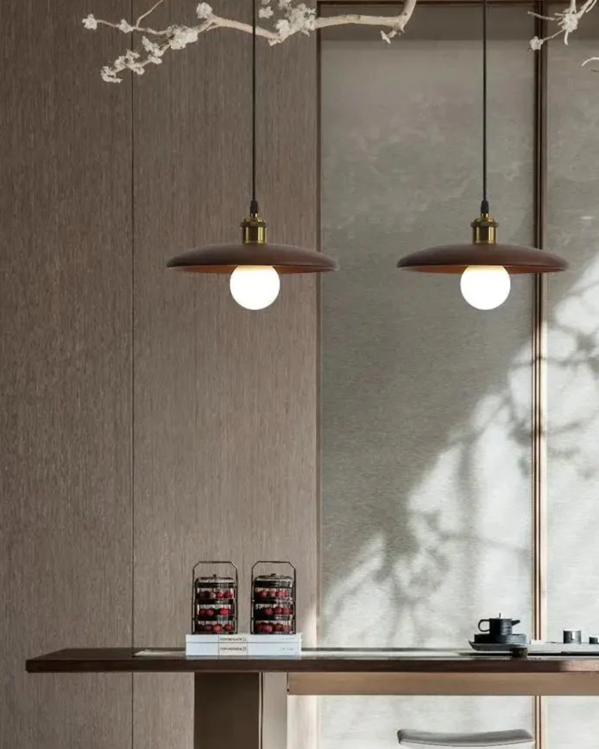 Japandi Zen Style Pendant Light with Slim Wooden Shade