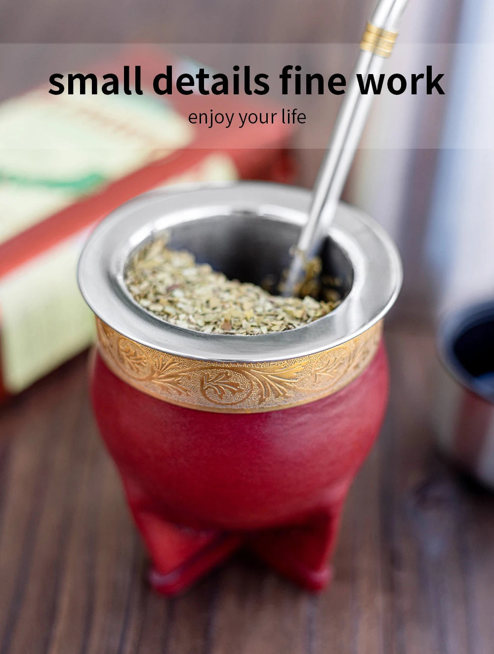 Stainless Steel Yerba Mate Set - Gold Cup, Bombilla Straw, Cleaning Brush
