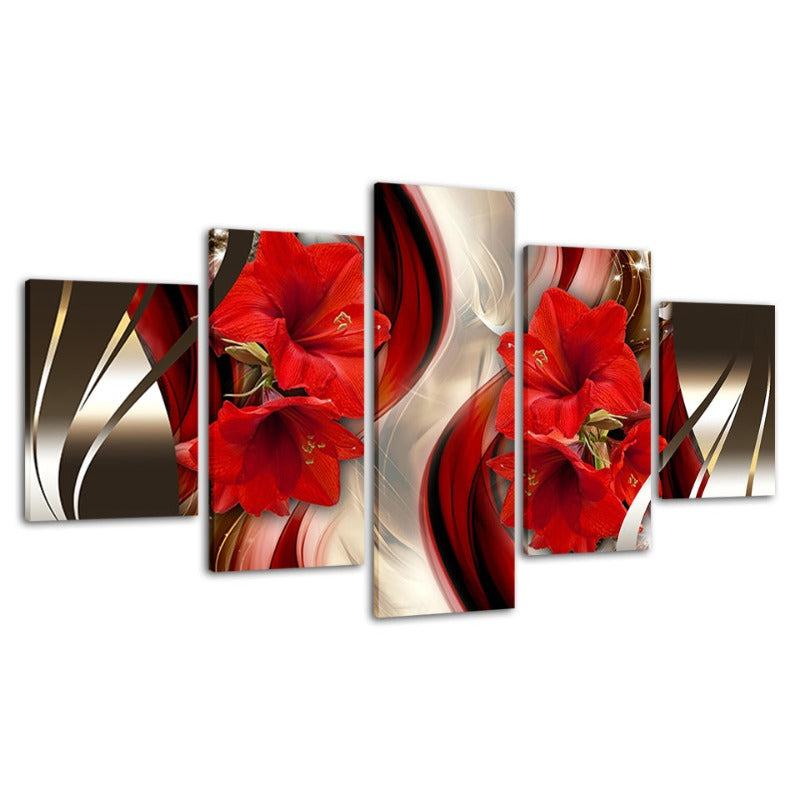 Stunning 5-Piece Canvas Art: Red Hibiscus on Black