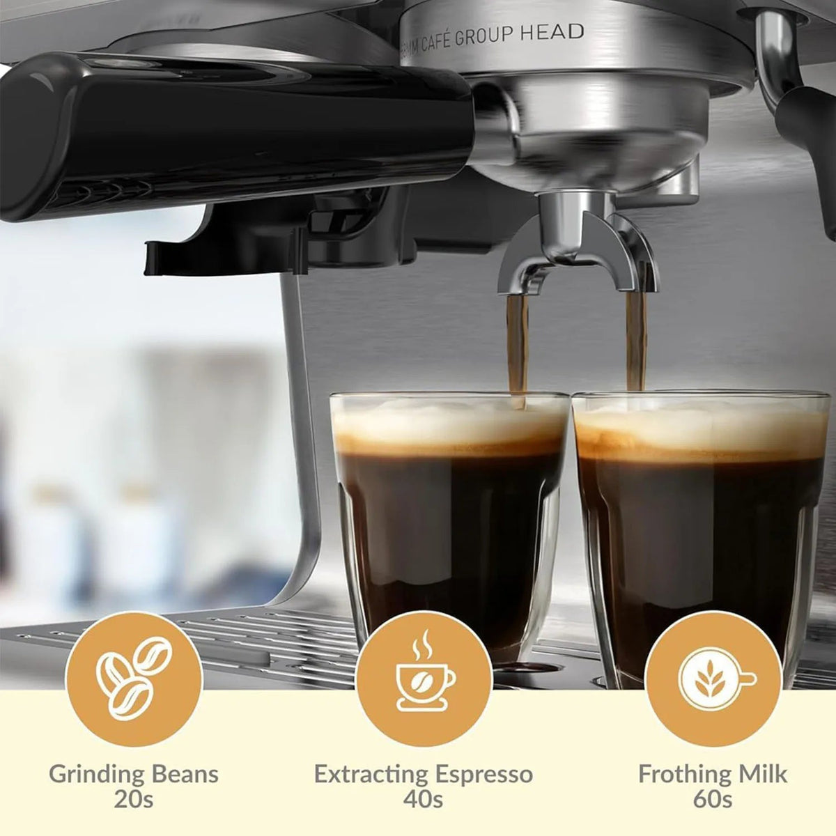 Espresso Maker with Integrated Burr Grinder, 20-Bar Pressure, 30 Grind Options, Steam Wand & 94.6 fl oz Reservoir