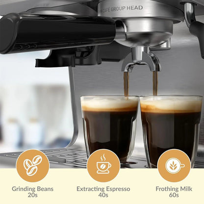 Espresso Maker with Integrated Burr Grinder, 20-Bar Pressure, 30 Grind Options, Steam Wand & 94.6 fl oz Reservoir