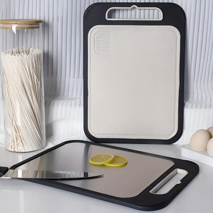 Dual-Sided Stainless Steel Cutting Board with Integrated Grinder