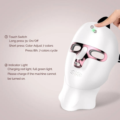 Wireless LED Facial Mask with Neck Light Therapy – 7 Colors, 120 LEDs for Acne and Wrinkle Treatment