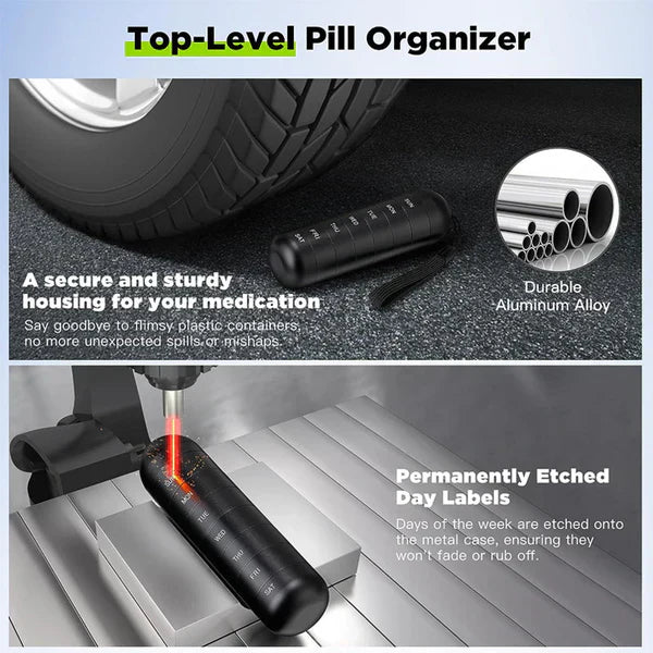 Waterproof Aluminum Pill Organizer with 7 Compartments – MediSafe Weekbox
