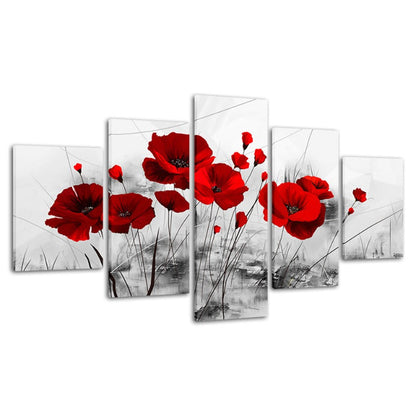 Vibrant Floral Canvas Art Set - 5 Piece Wall Décor