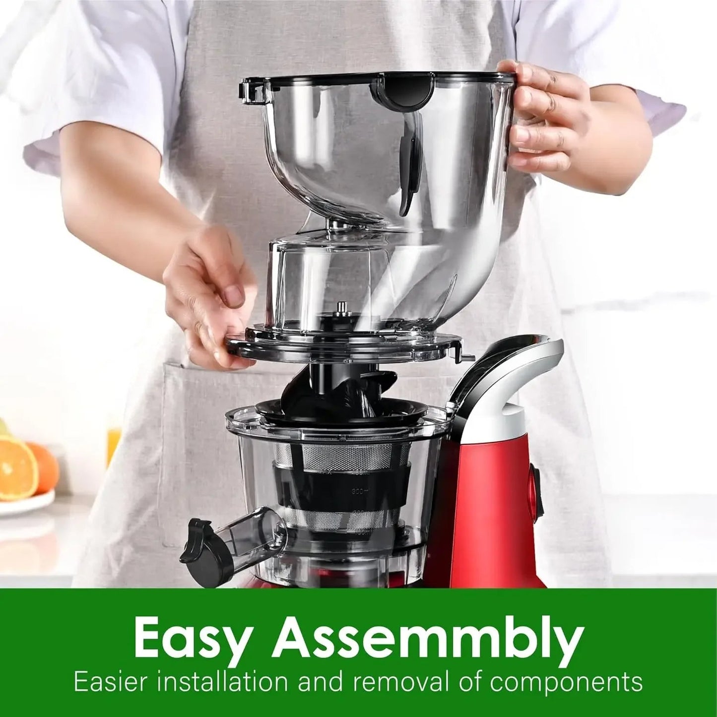 Masticating Juicer with 3.27" Wide Chute – BPA-Free, Low Noise, High Yield