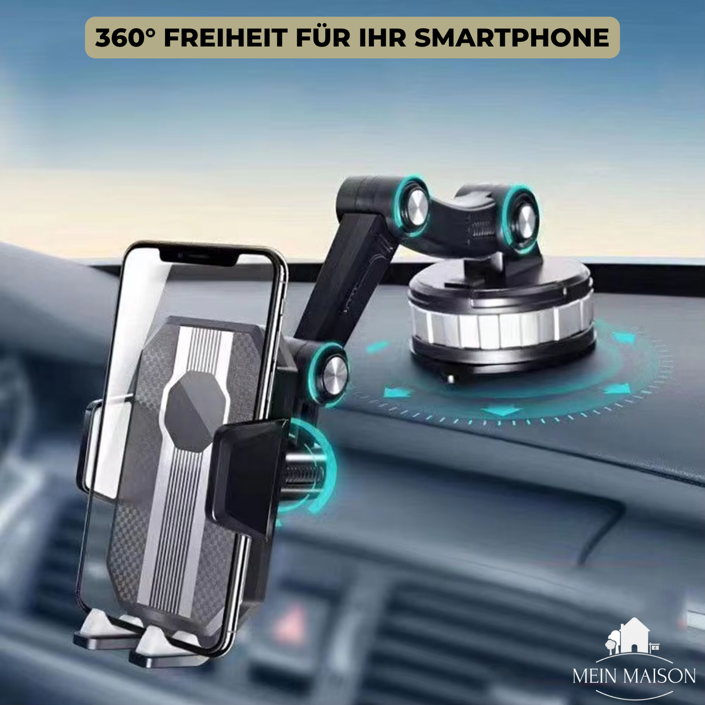360° Rotating Car Phone Holder with Strong Suction Mount