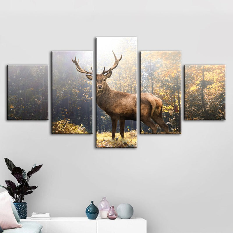 Serene Forest Majesty - 5 Panel Canvas Art