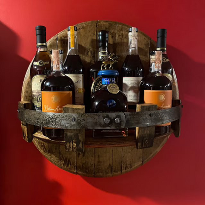 Rustic Solid Wood Design Wall Shelf for Whiskey Barrel – Round
